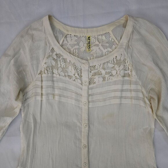 Free People Cream Lace Trim Button Front 3/4 Sleeve Tunic Dress Women's Small - Picture 5 of 14
